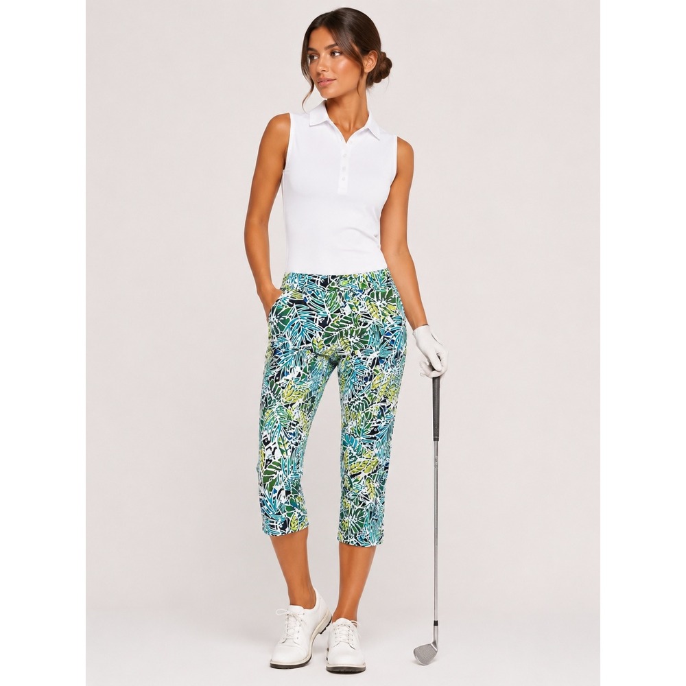 Swing Control Golf Sport Capri Pants 8 M Tropical Leaf Tummy Control